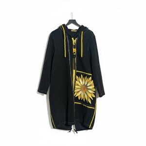 Stylish Black Utility Jacket with Sunflower Accent